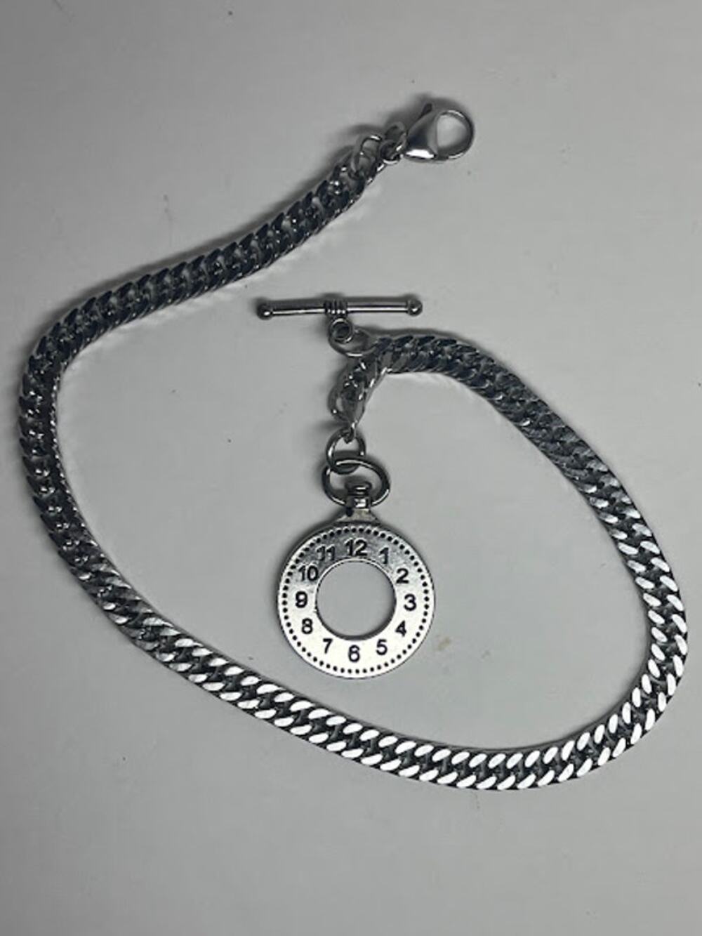 Vintage Silver Plated Pocket Watch 1" Diameter Fob 12" Chain with 1" T Bar